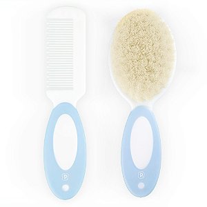 Kit Pente E Escova De Cerdas Naturais Azul - Pimpolho