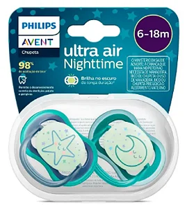 Chupeta Ultra Air Night Time 6-18m Azul e Verde SCF376/13 - Avent