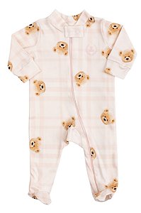 Macacão de Ziper Urso Xadrez Rosa