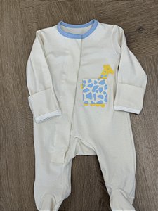 Macacão Magnetico Colab Totalbaby - OffWhite com Azul Bebê