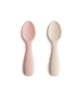 Kit com Duas Colheres para Introdução Alimentar de Silicone Rosa e Nude Mushie