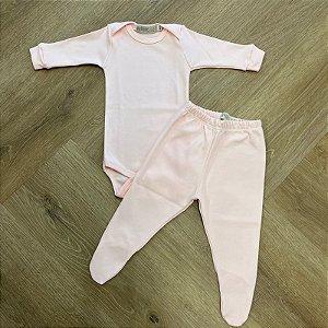 Conjunto de Suedine Body Manga Longa e Calça Rosa