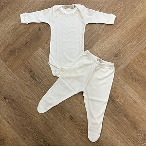 Conjunto de Suedine Body Manga Longa e Calça Off White