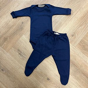 Conjunto de Suedine Body Manga Longa e Calça Azul Marinho