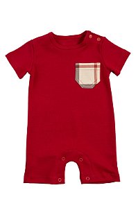 Macacão Curto Vermelho com Bolso Xadrez