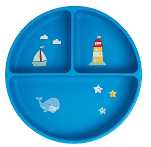 Prato De Silicone Com Ventosa e Divisórias Ursinho Navy Azul Büp Baby