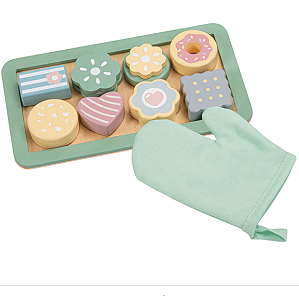 Brinquedo De Madeira Kit Bandeja De Bolos Com Luva Bup Büp Baby