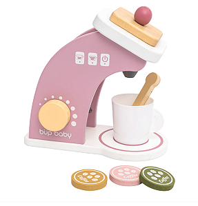 Brinquedo De Madeira Kit Máquina De Café Rosa Büp Baby