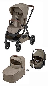 Trio Carrinho de bebê Oxford + Bebê conforto Pebble Pro 360 + Moisés Sense - Twillic Truffle - Maxi Cosi