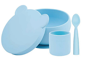 Conjunto de Alimentação em Silicone BLW Set I Mineral Blue - Minikoioi