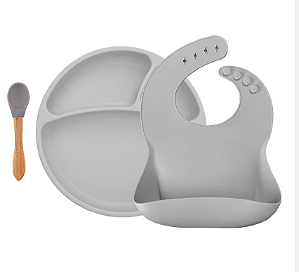Conjunto de Alimentação em Silicone BLW Set II Powder Grey - Minikoioi