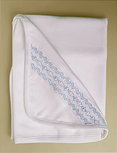 Manta Smock Losango Azul - Branco Liso