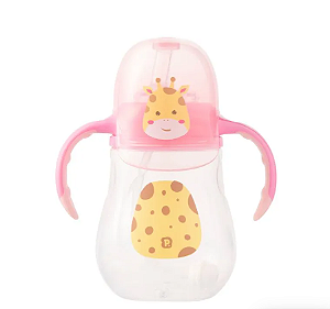 Copo de Treinamento c/ Alça e Canudo Girafa Rosa