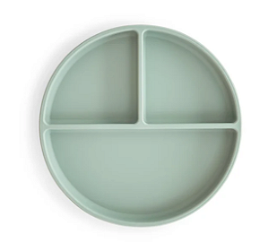 Prato de Silicone com Divisórias e Ventosa Verde Claro Mushie