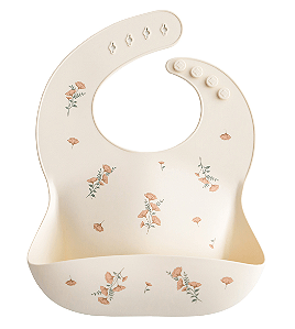 Babador Cata-Migalhas De Silicone Flores Rosa Mushie