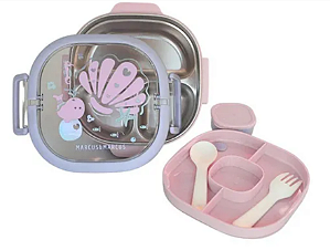 Lancheira bento box com 6 divisórias e alça fundo do mar Lilás