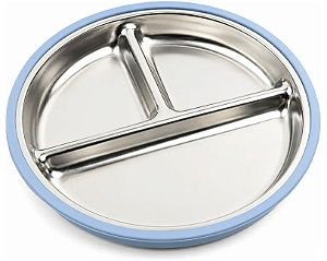 Prato Infantil Buba Aço Inox Divisórias Silicone Ventosa Azul