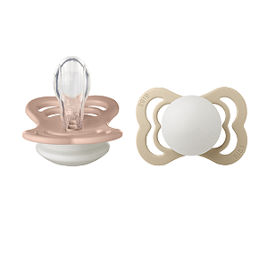 Kit com Duas Chupetas Brilham no Escuro Rosa Bebê e Baunilha Tam 1 Bibs