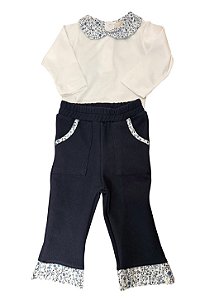Conjunto de Calça Marinho com Body de Pima Floral