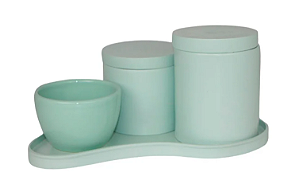 Kit Higiene Abstrato com Bandeja - Verde Água