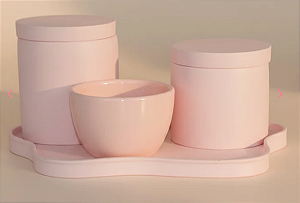 KIT DE HIGIENE ABSTRATO ROSA NUDE COM BANDEJA