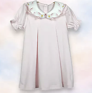 Vestido de Algodão Pima Margarida Branca Folha Rosa