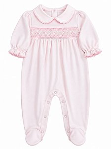 Macacão de Algodão Pima Ponto Smock Rosa