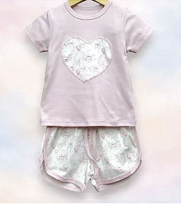 Pijama de Algodão Pima de Shorts e Camiseta Rosa