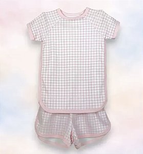 Pijama de algodão Pima Blusa e Shorts Xadrez