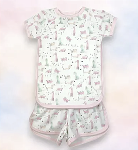 Pijama de Algodão Pima Camiseta e Shorts Cachorrinho