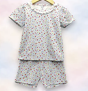 Pijama de Algodão Pima Flores Shorts e Camiseta