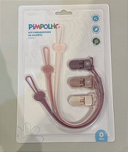 KIT 3 PRENDEDORES DE CHUPETA DE SILICONE ROSA - PIMPOLHO