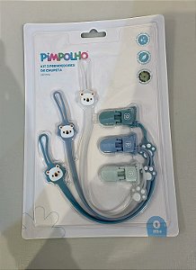 KIT 3 PRENDEDORES DE CHUPETA DE SILICONE AZUL - PIMPOLHO