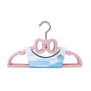 Set de Cabide Infantil Aveludado Laço Rosa (5 uni) - Clingo