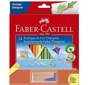 Lápis de cor Faber triangular c/24 cores e apontador