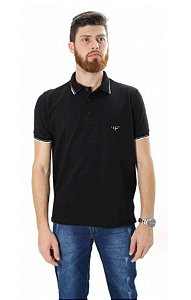 Polo Preta Piquet Gold