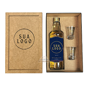 KIT CAIXA ESTOJO CACHAÇA PERSONALIZADA 700ML LOGO + 2 COPOS