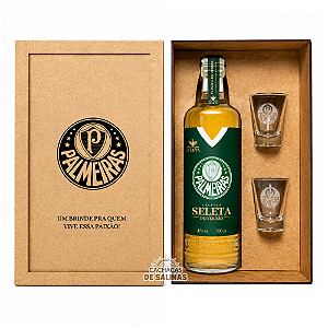Kit Cachaça Seleta Palmeiras + 2 Copos + Caixa
