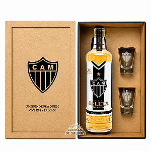 Kit Cachaça Seleta Atlético + 2 Copos + Caixa