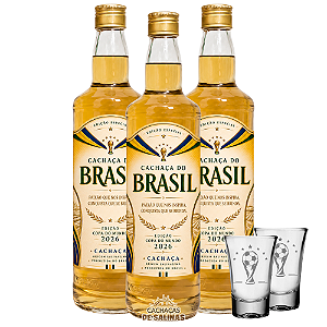 Combo 3 Garrafas Cachaça Edição Copa do Mundo + 2 Copos Brinde