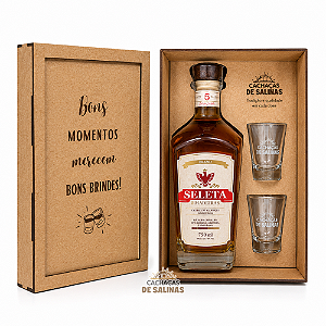 Kit Cachaça Seleta 5 Madeiras + 2 Copos + Caixa Especial