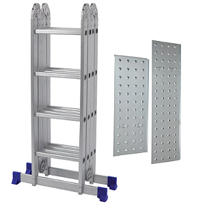 Escada Articulada Multifuncional 4x4 16 Degraus em Alumínio com Plataforma Mor