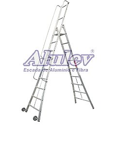 Escada Alumínio Plataforma Móvel 09 degraus 2,56m Alulev