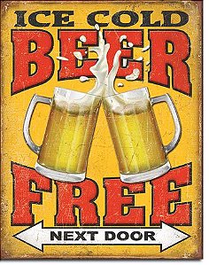 Placa Decorativa (em Metal) - Free Beer Next Door