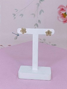 Brinco Flor dourada com mini strass branco