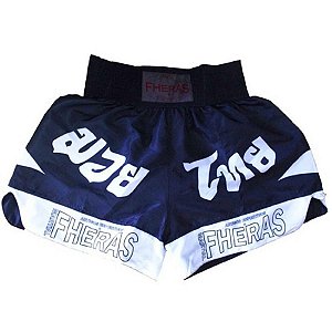 Short de Muay Thai Poliéster Preto/Branco