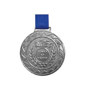 MEDALHA COM FITA PRATA 50MM