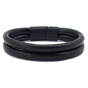 Pulseira em Couro Roliço Preto