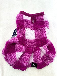 VESTIDO XADREZ ROSA PARA CACHORRO "SHERPA PELÚCIA"