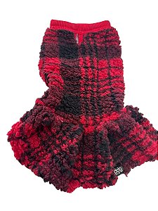 VESTIDO XADREZ VERMELHO PARA CACHORRO "SHERPA PELÚCIA"